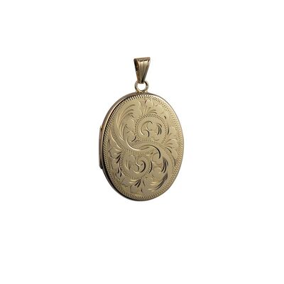 9ct 35x26mm hand engraved flat oval Locket