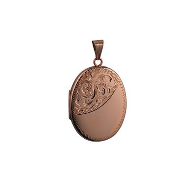 9ct rose 35x26mm half hand engraved flat oval Locket