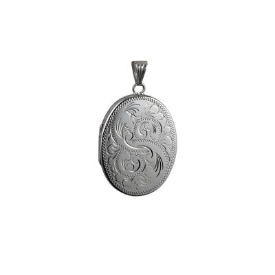 Silver 35x26mm hand engraved flat oval Locket