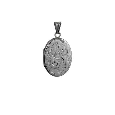 Silver 26x19mm hand engraved flat oval Locket