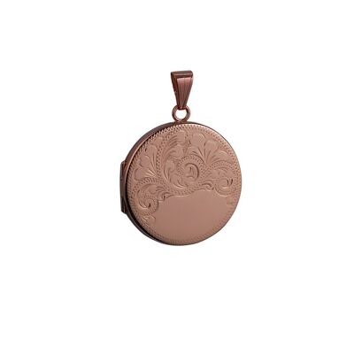 9ct rose 29mm half hand engraved flat round Locket