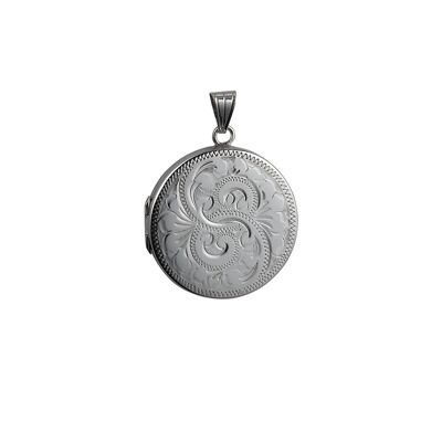 Silver 29mm hand engraved flat round Locket