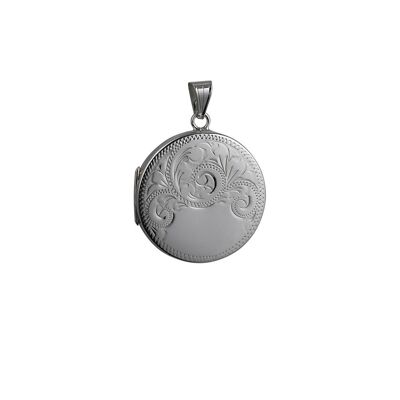 Silver 29mm half hand engraved flat round Locket