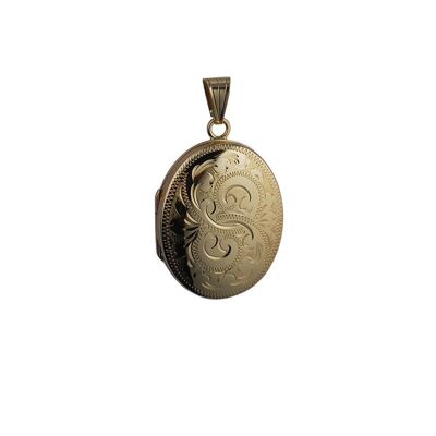 9ct 30x24mm hand engraved oval Locket
