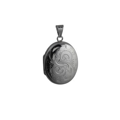 Silver 30x24mm hand engraved oval Locket