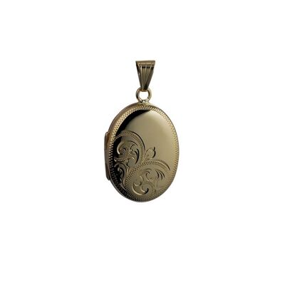 9ct 27x20mm half hand engraved oval Locket