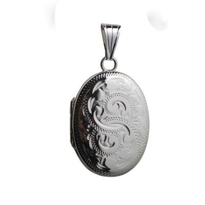 Silver 27x20mm hand engraved oval Locket