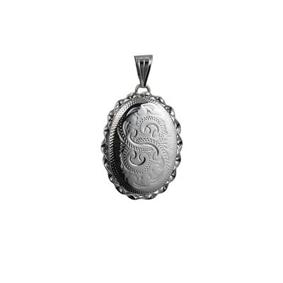 Silver 29x22mm hand engraved oval twisted wire edge Locket