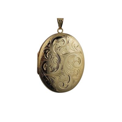 9ct 46x36mm hand engraved oval Locket