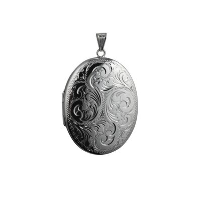 Silver 46x36mm hand engraved oval Locket