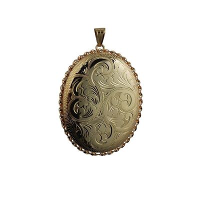 9ct 48x38mm hand engraved oval twisted wire edge Locket