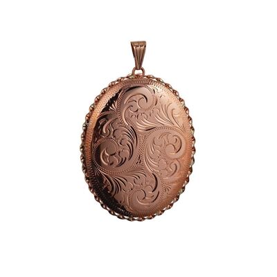 9ct rose 48x38mm hand engraved twisted wire edge oval Locket