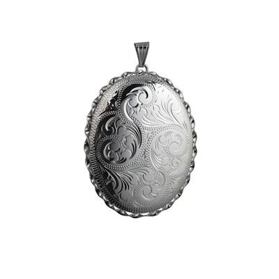 Silver 48x38mm hand engraved oval twisted wire edge Locket