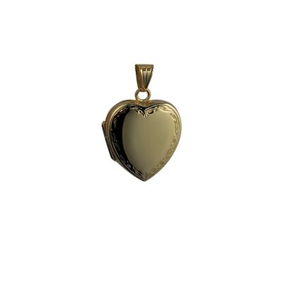 9ct 24x20mm hand engraved scroll edge plain centre heart Locket