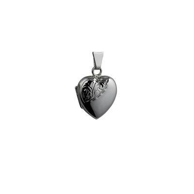 Silver 17x16mm half hand engraved heart Locket