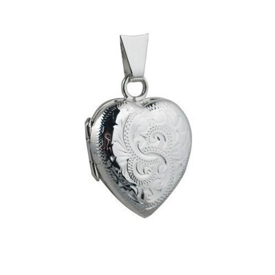 Silver 17x16mm hand engraved heart Locket