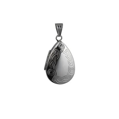 Silver 30x20mm hand engraved celtic knot pattern teardrop Locket