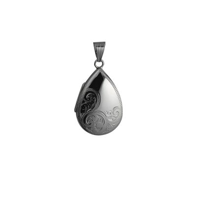 Silver 30x20mm half hand engraved teardrop Locket