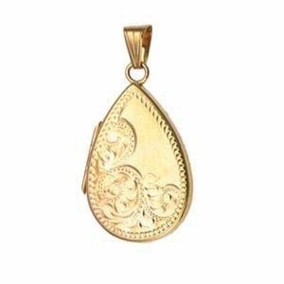 9ct 28x19mm half hand engraved flat teardrop Locket