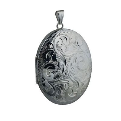Silver 45x35mm hand engraved oval 4 photo family Locket