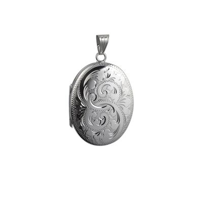 Silver 36x26mm hand engraved oval 4 photo family Locket