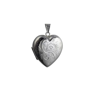 Silver 30x28mm hand engraved heart 4 photo Family Locket