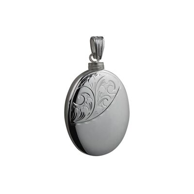 Silver 35x26mm handmade half hand engraved oval Memorial Locket