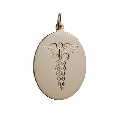 18ct 26x21mm hand engraved Medical Alarm oval Disc