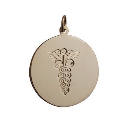 9ct 26mm hand engraved Medical Alarm round Disc