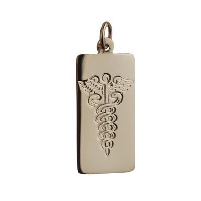 9ct 26x13mm hand engraved medical Alarm rectangular Disc