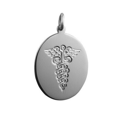 Silver 27x21mm hand engraved Medical Alarm oval Disc