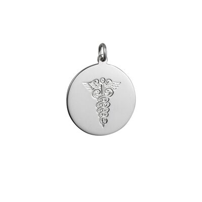 Silver 26mm round hand engraved Medical Alarm Disc