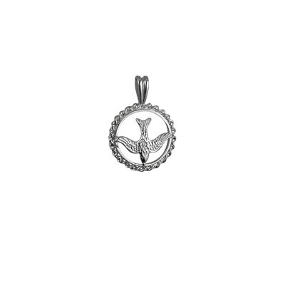 Silver 15mm Conformation dove in twisted wire circle Pendant