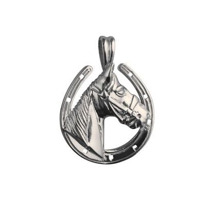Silver 22x20mm horse head with horse shoe Pendant