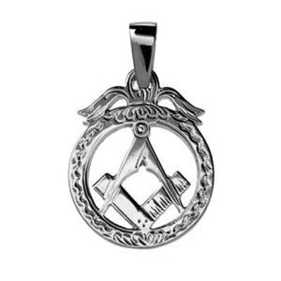 Silver 32x25mm Masonic emblem in circle Pendant with bail