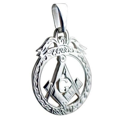 Silver 32x25mm Masonic emblem in circle with G Pendant with bail