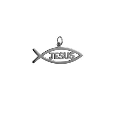 Silver 35x7mm Jesus Christian Fish Pendant or Charm