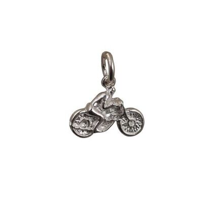 Silver 12x16mm Motorbike and rider Charm or Pendant