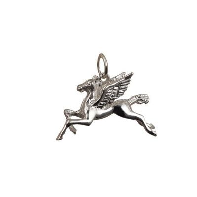 Silver 29x27mm Solid Pegasus in flight Pendant or charm