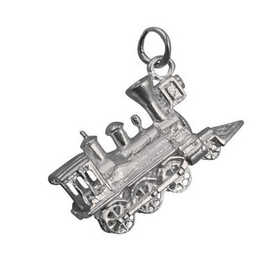 Silver 16x27mm Solid Steam Locomotive Pendant or charm