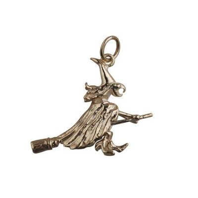 9ct 15x25mm Witch on a broomstick Pendant or charm