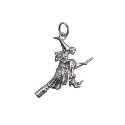 Silver 15x25mm Witch on a broomstick Pendant or charm