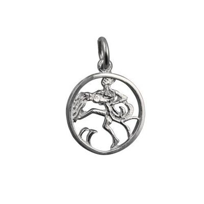 Silver 15mm round Aquarius Zodiac Charm