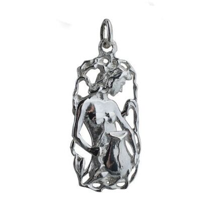 Silver 33x17mm Aquarius Zodiac Pendant