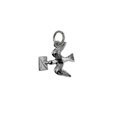 Silver 16x15mm solid Mail pigeon Pendant or Charm