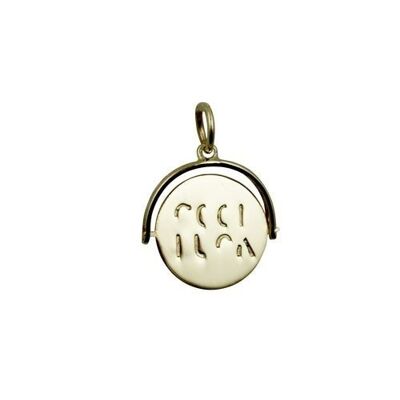 9ct 15x16mm round Good Luck spinning disc Charm
