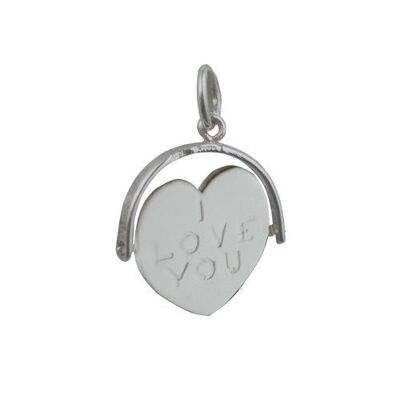 Silver 16x16mm I Love You heart spinning disc Charm