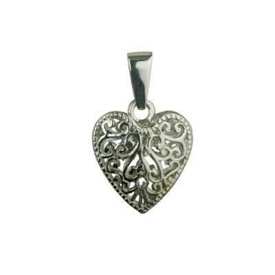 Silver 20mm double sided filagree heart with a bail loop