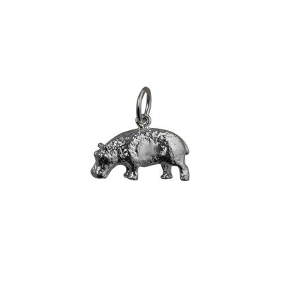 Silver 9x17mm Hippopotamus Pendant or Charm