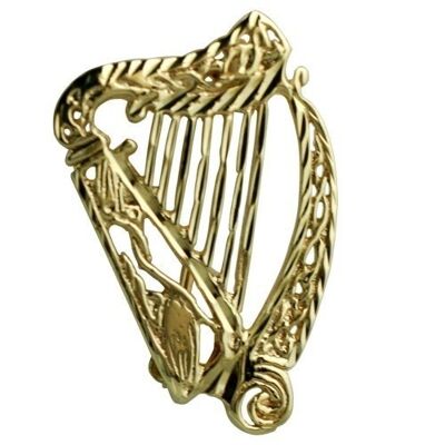 9ct 29x19mm diamond cut Irish Harp Brooch